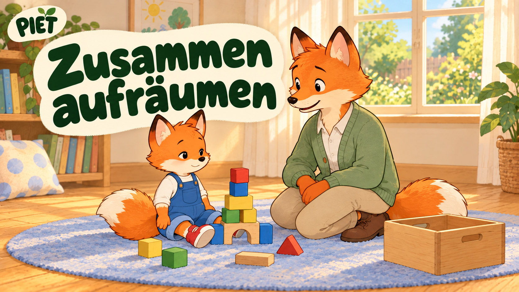 Piet mit seinen bunten Bauklötzen.