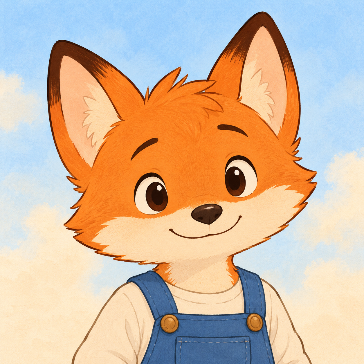 Piet, der kleine Fuchs mit blauer Latzhose.